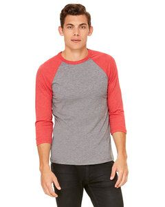 Bella+Canvas 3200 - Tee-shirt à manches 3/4 Grey/Red Triblend