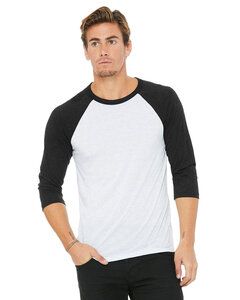 Bella+Canvas 3200 - Unisex 3/4-Sleeve Baseball T-Shirt White Fleck/Charcoal Triblend