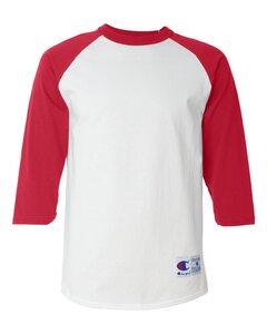 Champion T137 - Raglan Baseball T-Shirt White/ Scarlet