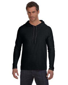 Anvil 987 - Lightweight Long Sleeve Hooded T-Shirt Black/ Dark Grey