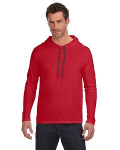 Anvil 987 - Lightweight Long Sleeve Hooded T-Shirt Red/ Dark Grey