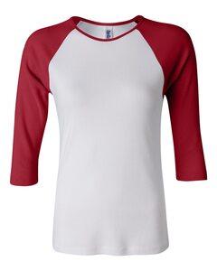 Bella+Canvas 2000 - Ladies' Baby Rib Three-Quarter Sleeve Raglan T-Shirt White/ Red