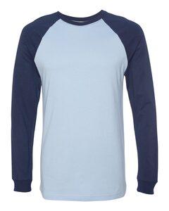 Bella+Canvas 3000 - Long Sleeve Baseball Jersey T-Shirt Baby Blue/ Navy