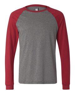 Bella+Canvas 3000 - Long Sleeve Baseball Jersey T-Shirt Deep Heather/ Cardinal
