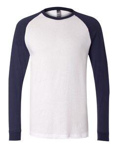 Bella+Canvas 3000 - Long Sleeve Baseball Jersey T-Shirt White/ Navy