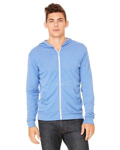 Bella+Canvas 3939 - Triblend Unisex Lightweight Hooded Full-Zip T-Shirt Blue Triblend