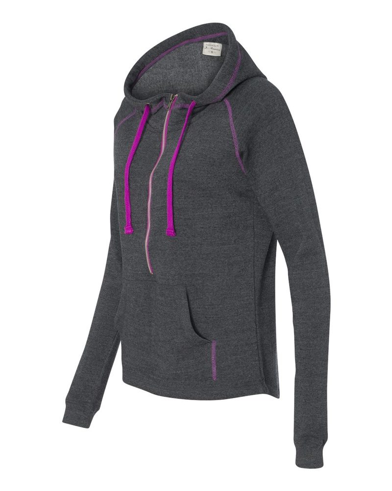 J. America 8876 - Ladies' 1/2 Zip Triblend Hooded Sweatshirt
