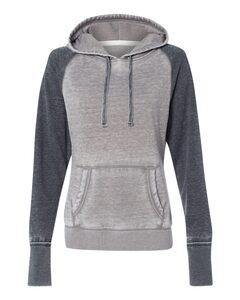 J. America 8926 - Ladies' Zen Fleece Raglan Sleeve Hooded Sweatshirt Cement/ Dark Smoke