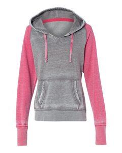 J. America 8926 - Ladies' Zen Fleece Raglan Sleeve Hooded Sweatshirt Cement/ Wildberry