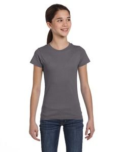 LAT 2616 - Girls' Fine Jersey Longer Length T-Shirt Charcoal
