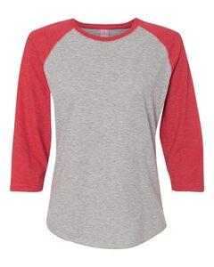 LAT 3530 - Ladies' Fine Jersey Three-Quarter Sleeve Baseball T-Shirt Vintage Heather/ Vintage Red