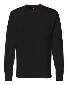Hanes 5596 - Tagless® Long Sleeve T-Shirt with a Pocket Negro