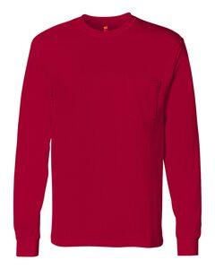 Hanes 5596 - Tagless® Long Sleeve T-Shirt with a Pocket De color rojo oscuro