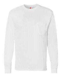 Hanes 5596 - Tagless® Long Sleeve T-Shirt with a Pocket Blanca