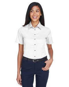 Harriton M500SW - Ladies Easy Blend Short-Sleeve Twill Shirt with Stain-Release Blanc