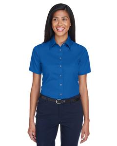 Harriton M500SW - Ladies Easy Blend Short-Sleeve Twill Shirt with Stain-Release Francés Azul