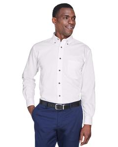 Harriton M500 - Men's Easy Blend Long-Sleeve Twill Shirt with Stain-Release White