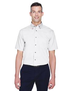 Harriton M500S - Men's Easy Blend Short-Sleeve Twill Shirt with Stain-Release Blanc