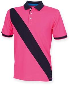 Front Row FR212 - Diagonal Stripe Cotton Piqué Polo Shirt Bright Pink/ Navy