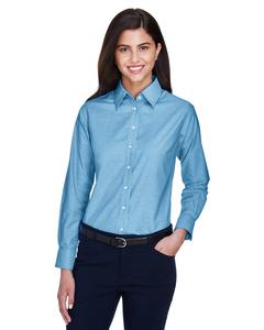Harriton M600W - Ladies Long-Sleeve Oxford with Stain-Release Light Blue