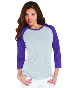 LAT 3530 - Ladies' Fine Jersey Three-Quarter Sleeve Baseball T-Shirt Vintage Heather/ Vintage Purple