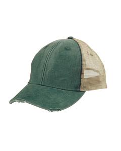 Adams OL102 - 6-Panel Pigment-Dyed Distressed Trucker Cap Forest/Tan