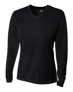 A4 NW3255 - Ladies Long Sleeve V-Neck Birds Eye Mesh T-Shirt Black