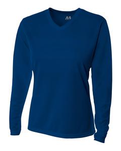 A4 NW3255 - Ladies Long Sleeve V-Neck Birds Eye Mesh T-Shirt Navy