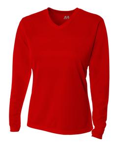 A4 NW3255 - Ladies Long Sleeve V-Neck Birds Eye Mesh T-Shirt Scarlet