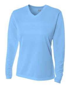 A4 NW3255 - Ladies Long Sleeve V-Neck Birds Eye Mesh T-Shirt Light Blue