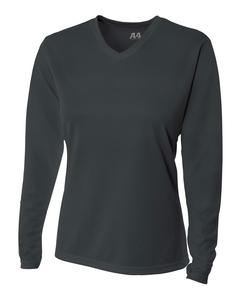 A4 NW3255 - Ladies Long Sleeve V-Neck Birds Eye Mesh T-Shirt Graphite