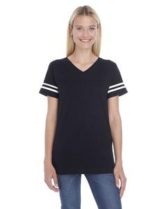 LAT 3537 - Ladies' Vintage Football T-Shirt Black Solid/ White