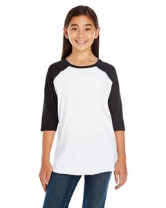 LAT 6130 - Youth Vintage Fine Jersey Three-Quarter Sleeve Baseball T-Shirt White Solid/ Black