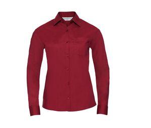 Russell Collection JZ34F - Damen Langarm Bluse Popeline Classic Red