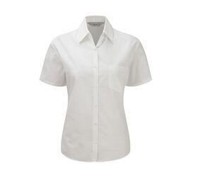 Russell Collection JZ37F - Camisa De Senhora De Manga Curta - Pure Cotton Easy Care Popline Branco