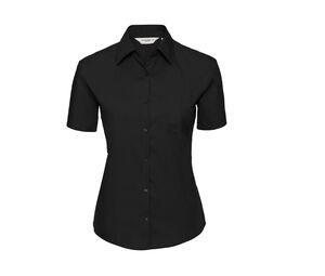 Russell Collection JZ37F - Camisa De Senhora De Manga Curta - Pure Cotton Easy Care Popline Black
