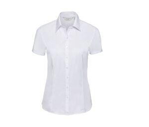 Russell Collection JZ63F - Camisa De Senhora De Manga Curta Herringbone Branco