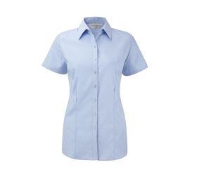 Russell Collection JZ63F - Ladies' Short Sleeve Herringbone Shirt Light Blue