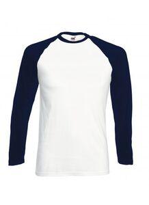 Fruit of the Loom SC238 - T-shirt Baseball maniche lunghe White/Deep navy