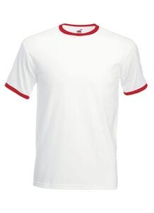 Fruit of the Loom SC245 - Herren Ringer T-Shirt aus 100% Baumwolle Weiß / Rot