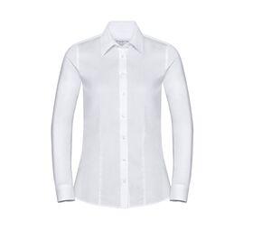 Russell Collection JZ62F -  Pflegeleichte Damen Langarm Bluse Weiß