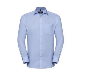 Russell Collection JZ962 - Mens' Long Sleeve Herringbone Shirt Light Blue