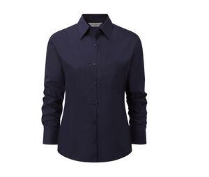 Russell Collection JZ34F - Damen Langarm Bluse Popeline Navy