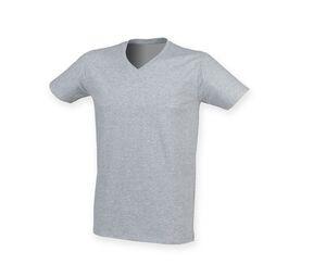 Skinnifit SF122 - Herren Stretch Cotton V-Ausschnitt T-Shirt Heather Grey