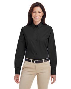 Harriton M581W - Ladies Foundation 100% Cotton Long Sleeve Twill Shirt with Teflon Black