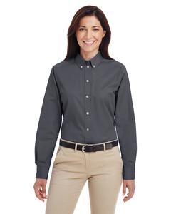 Harriton M581W - Ladies Foundation 100% Cotton Long Sleeve Twill Shirt with Teflon Dark Charcoal