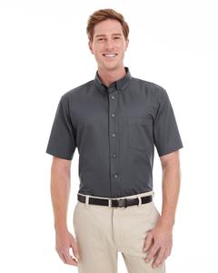 Harriton M582 - Men's Foundation 100% Cotton Short Sleeve Twill Shirt Teflon Dark Charcoal