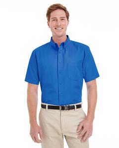Harriton M582 - Men's Foundation 100% Cotton Short Sleeve Twill Shirt Teflon Bleu Francais