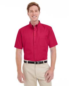 Harriton M582 - Men's Foundation 100% Cotton Short Sleeve Twill Shirt Teflon Rouge