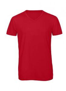 B&C BC057 - T-Shirt A Tre Tessuti Con Scollo A V Uomo Red